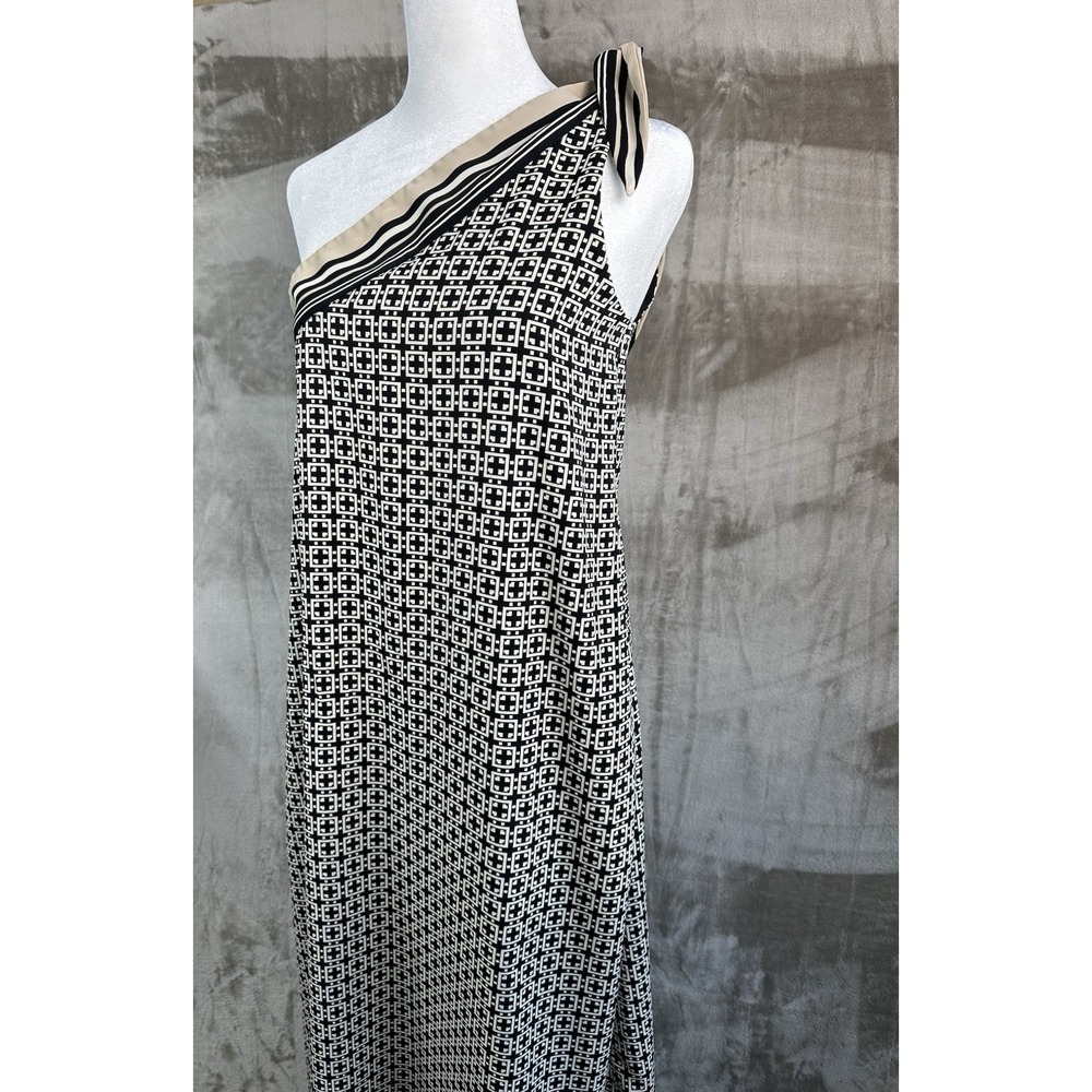 Abercrombie & Fitch Womens XS One Shoulder Tie Scarf Maxi Dress Black Beige - Picture 8 of 15